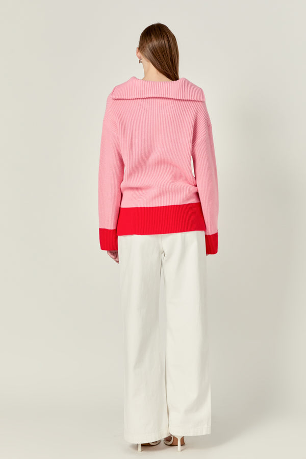 English Factory Contrast Zip Pullover Sweater PINK/RED