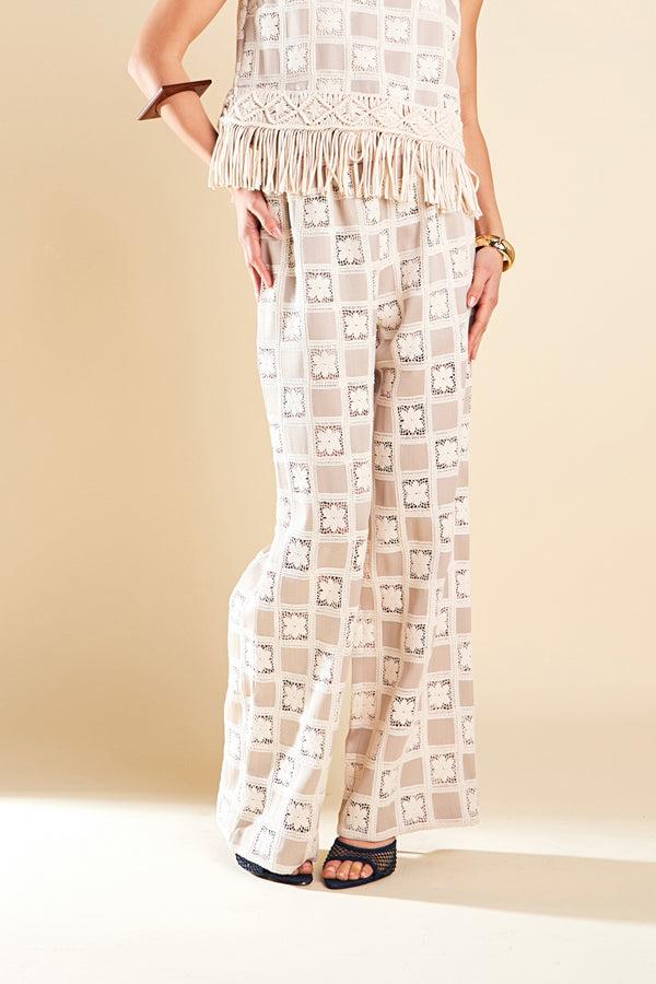 English Factory Crochet Patchwork Pants BEIGE MULTI