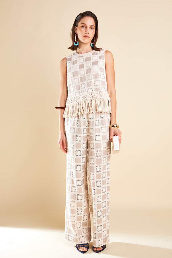 English Factory Crochet Patchwork Pants BEIGE MULTI