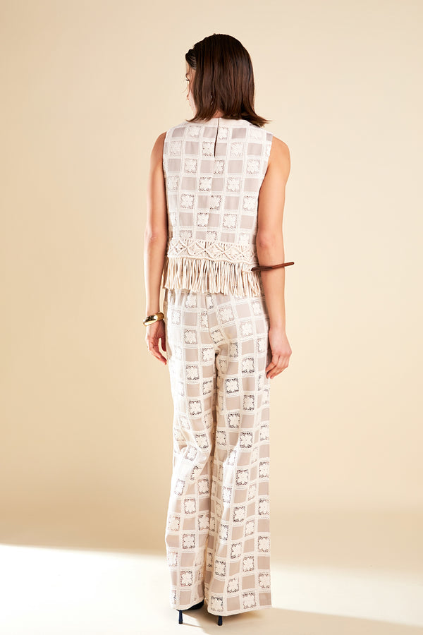 English Factory Crochet Patchwork Pants BEIGE MULTI