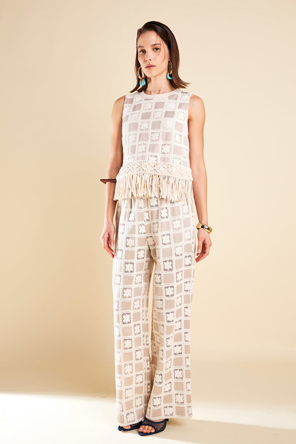 english factory Crochet Patchwork Pants BEIGE MULTI