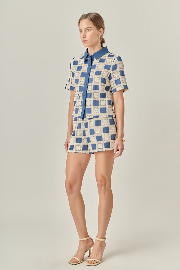 english factory Crochet Patchwork Shorts NAVY MULTI