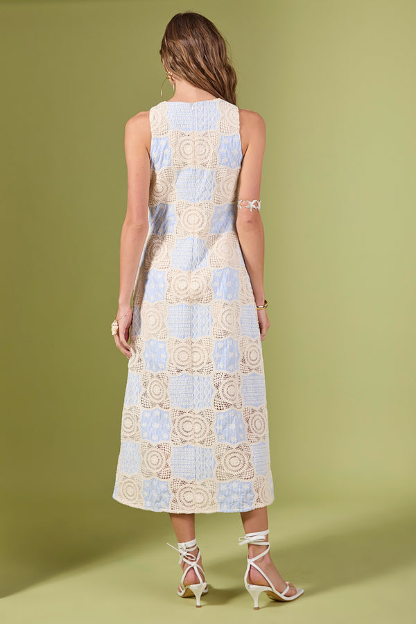 English Factory Crochet Patchwork Sleeveless Dress IVORYBLUE