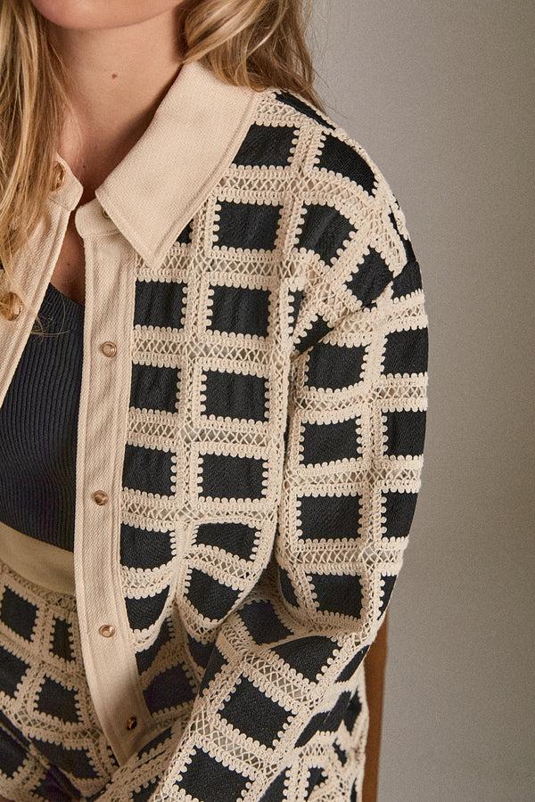 English Factory Crocheted Oversized Shirt NATURAL/BLACK