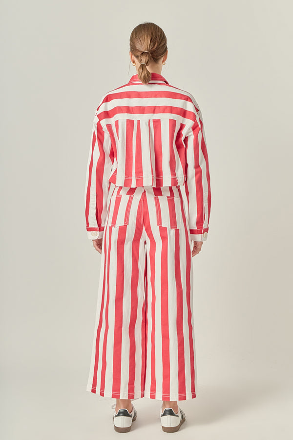 English Factory Cropped Bold Stripe Button-Up Shirt RED/WHITE