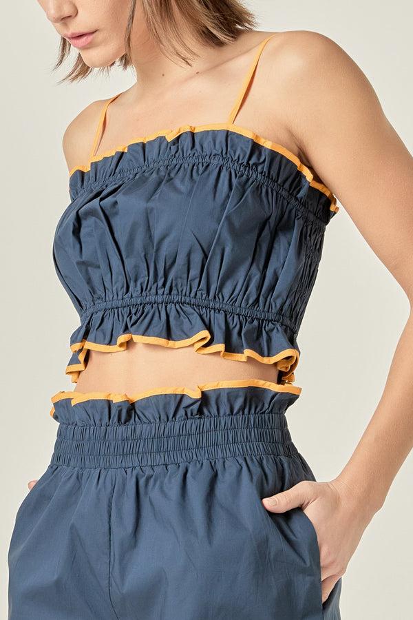 English Factory Cropped Top With Colorblock Binding NAVY