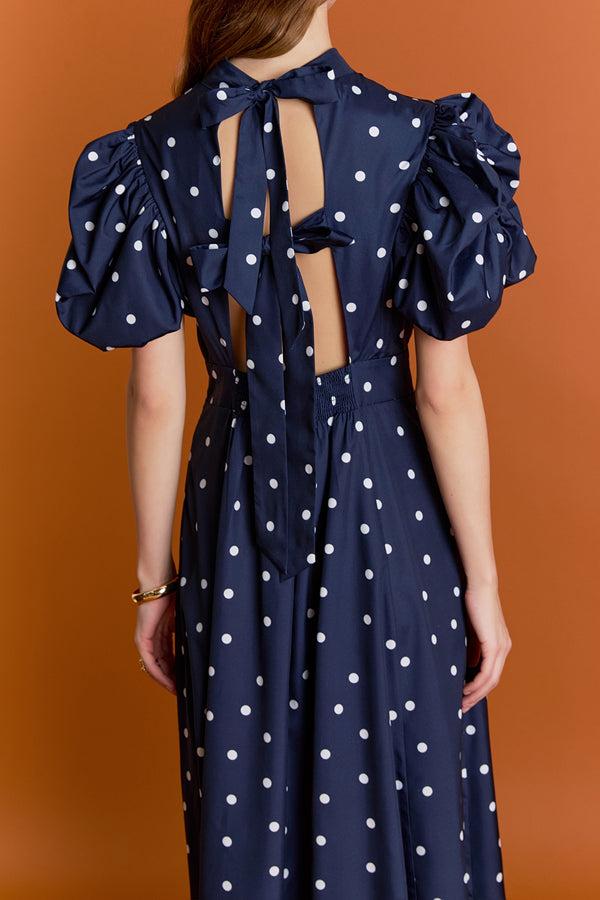 English Factory Daisy Dotted Midi Dress NAVY/OFF WHITE