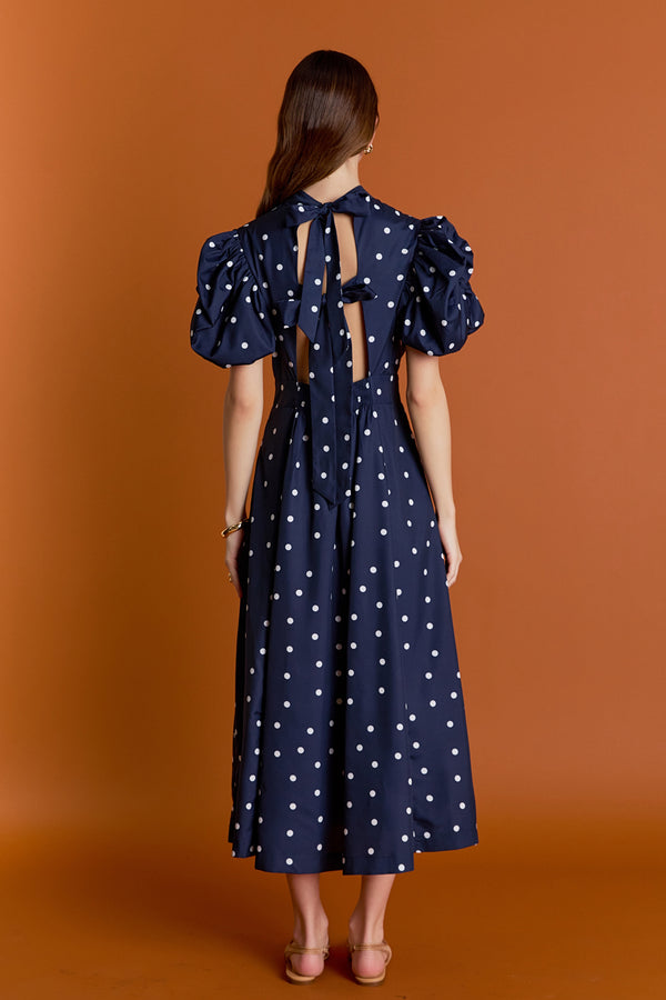 English Factory Daisy Dotted Midi Dress NAVY/OFF WHITE