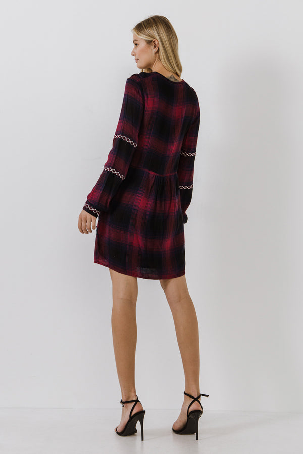 English Factory Dark Navy Plaid Dress DARK NAVY PLAID