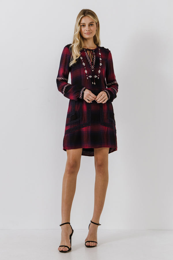 english factory Dark Navy Plaid Dress DARK NAVY PLAID