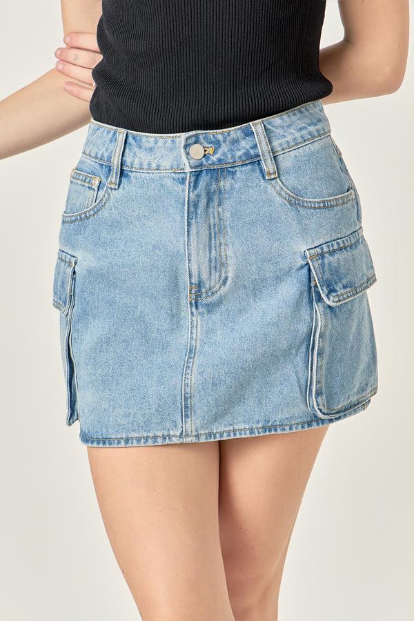 English Factory Denim Cargo Low Rise Mini Skirt DENIM