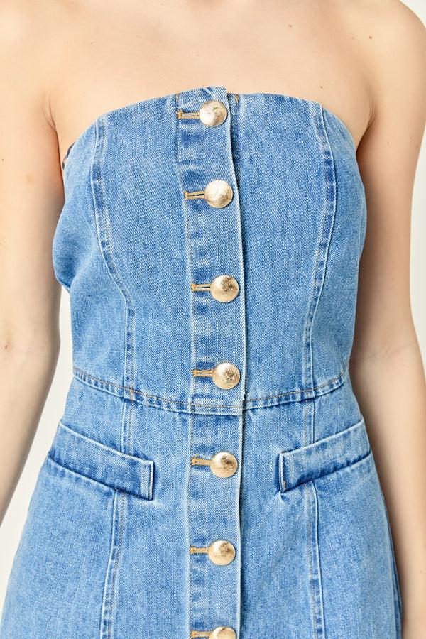 English Factory Denim Tube Mini Dress In Dark Denim DARK DENIM