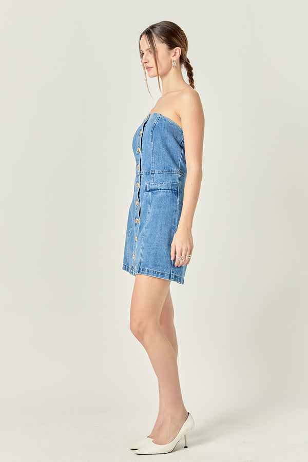English Factory Denim Tube Mini Dress In Dark Denim DARK DENIM
