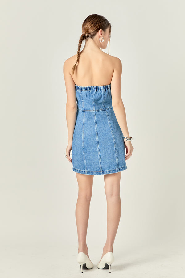English Factory Denim Tube Mini Dress In Dark Denim DARK DENIM