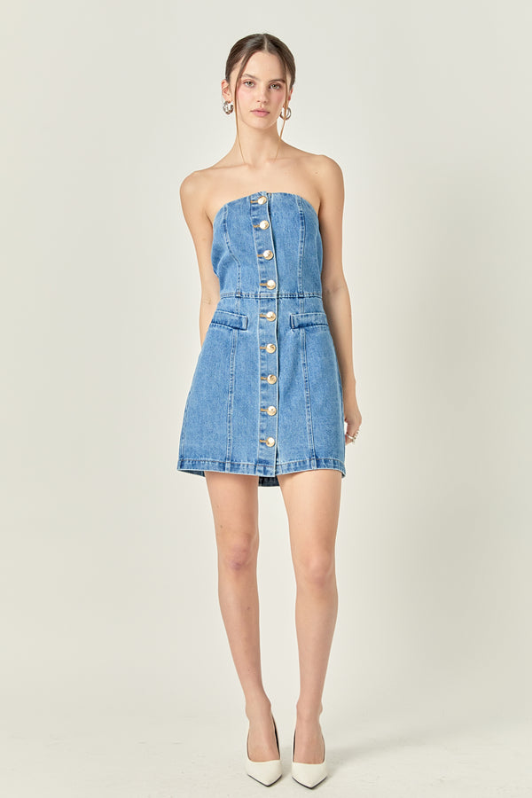 english factory Denim Tube Mini Dress in Dark Denim DARK DENIM