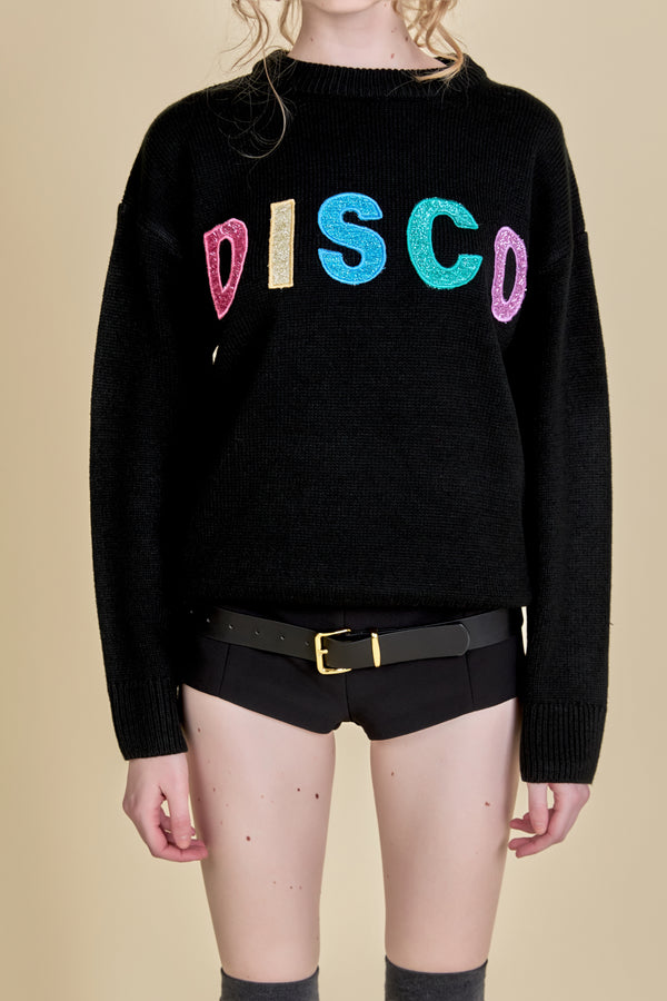 English Factory Disco Glitter Lettering Sweater BLACK