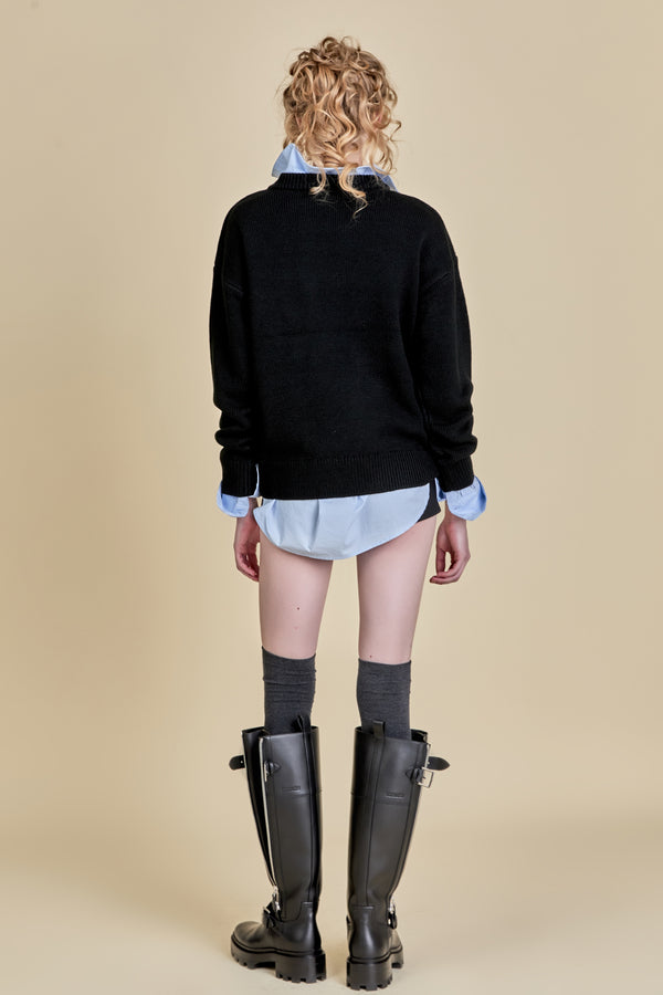 English Factory Disco Glitter Lettering Sweater BLACK