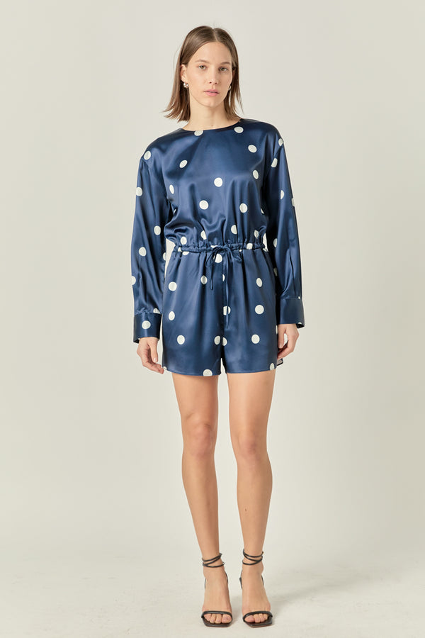 english factory Dot Printed Satin Romper DARK NAVY/OFF WHITE