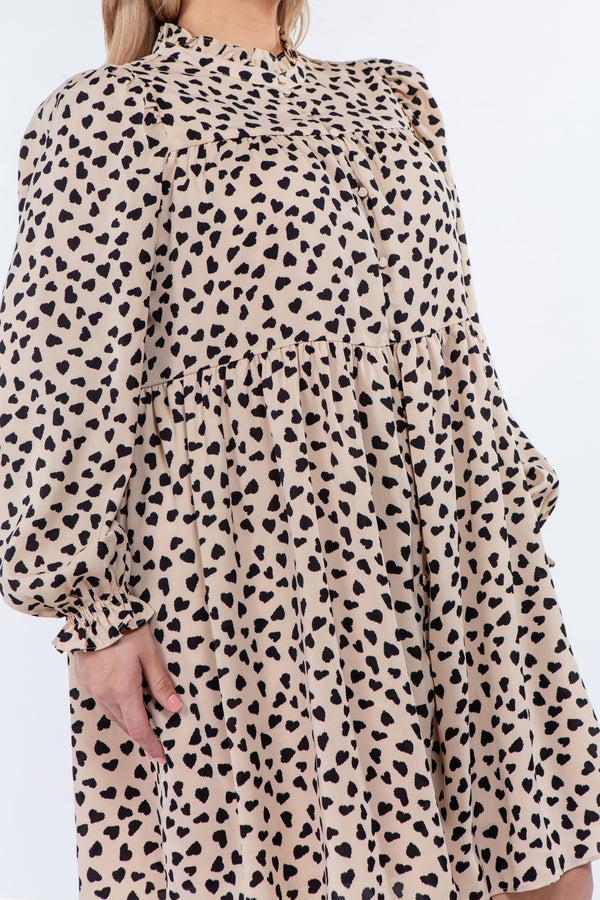 English Factory Dotted Button Detail Mini Dress BEIGE/BLACK