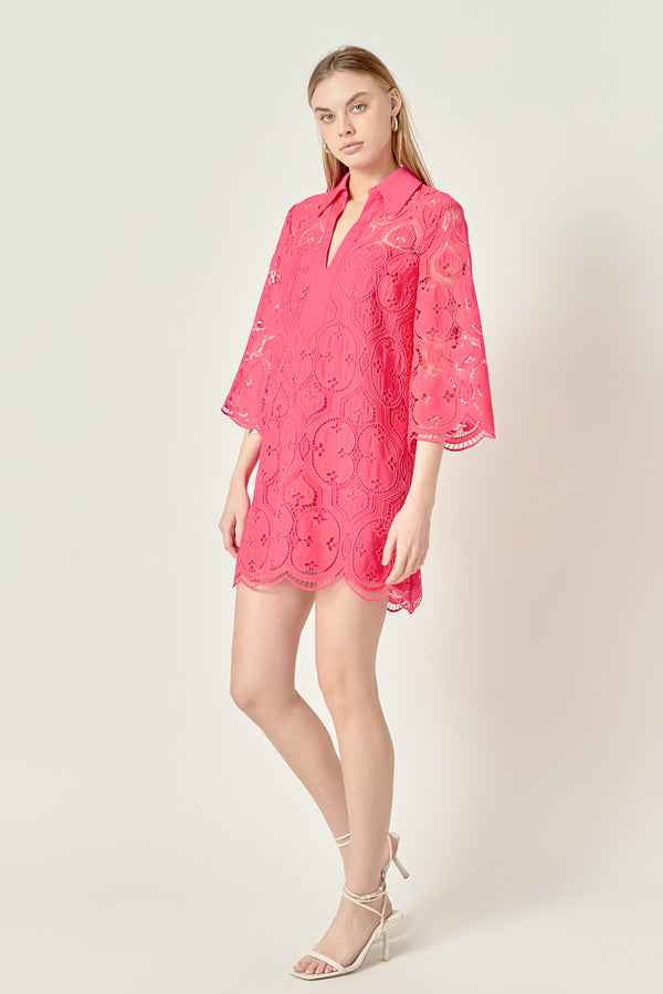 English Factory Embroidered Collar Mini Dress FUCHSIA