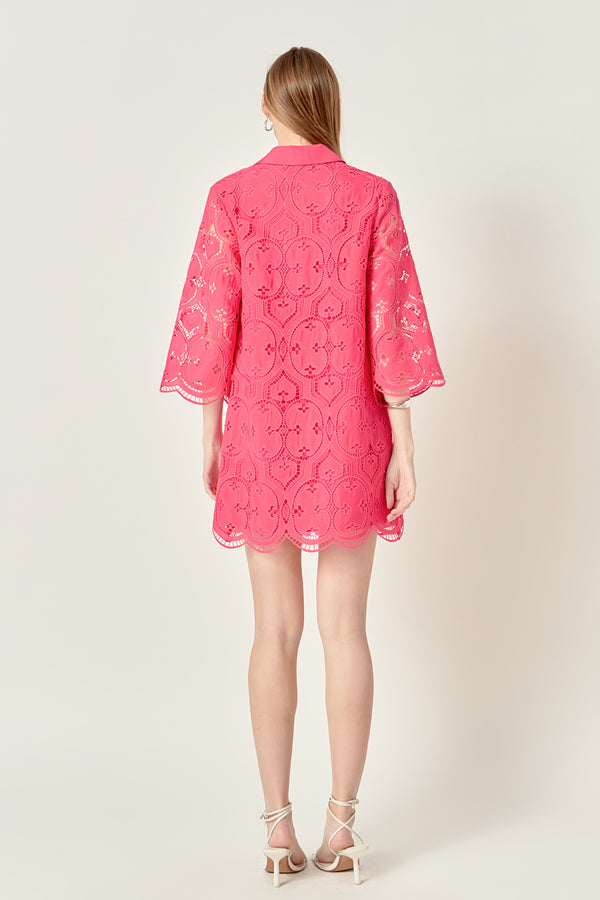 English Factory Embroidered Collar Mini Dress FUCHSIA
