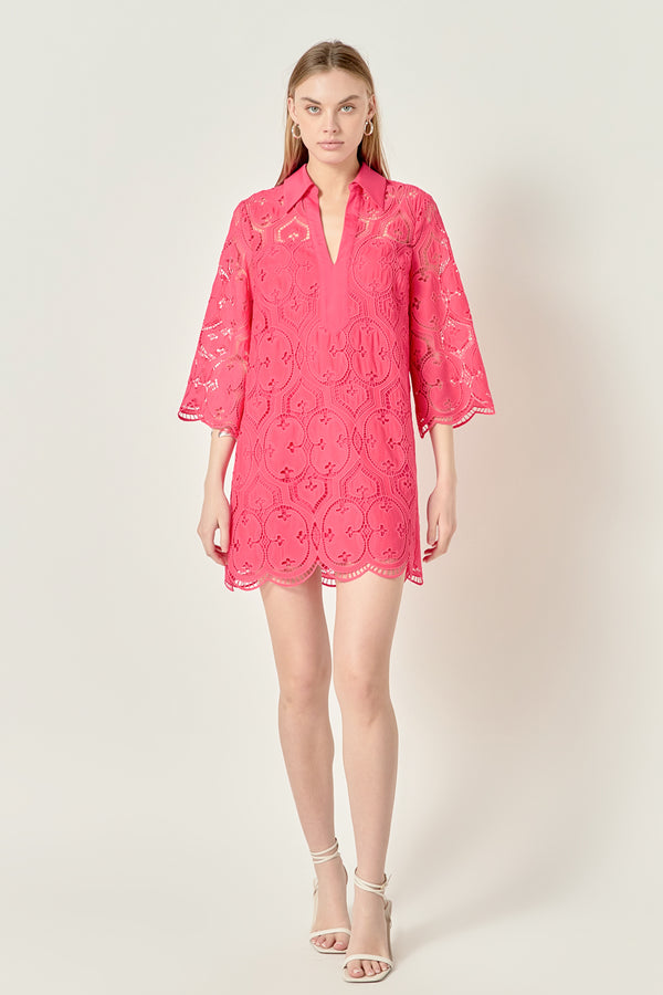 english factory Embroidered Collar Mini Dress FUCHSIA