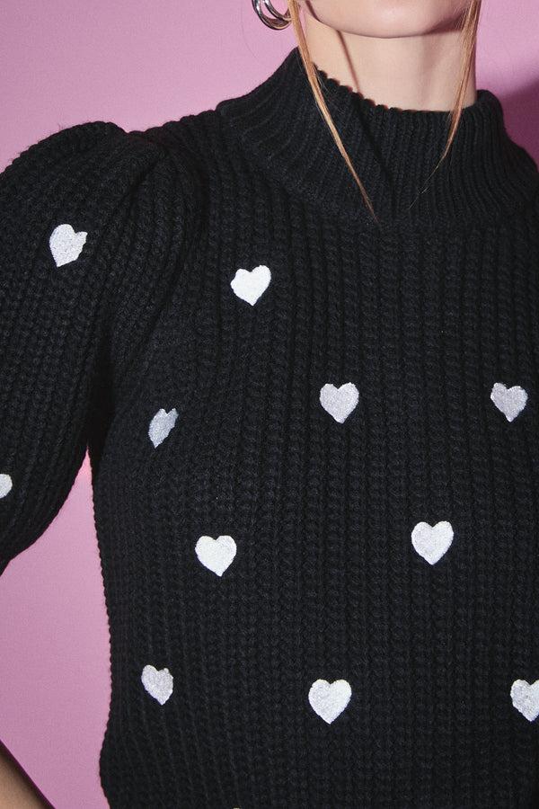 English Factory Embroidered Heart Sweater BLACK/WHITE