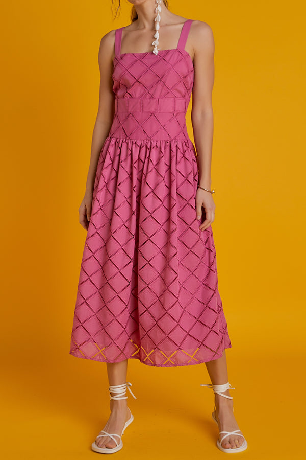 English Factory Embroidered Lace Sleeveless Midi Dress BERRY PINK