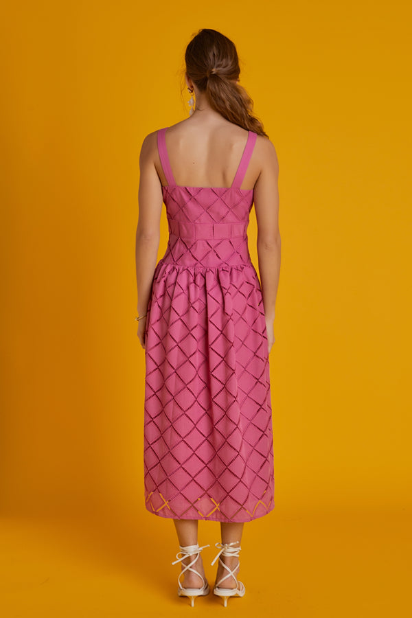 English Factory Embroidered Lace Sleeveless Midi Dress BERRY PINK