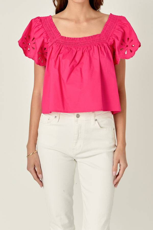 English Factory Embroidered Off The Shoulder Top FUCHSIA