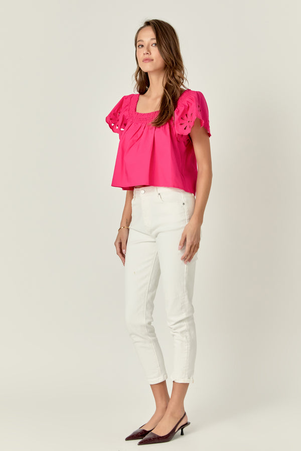 English Factory Embroidered Off The Shoulder Top FUCHSIA