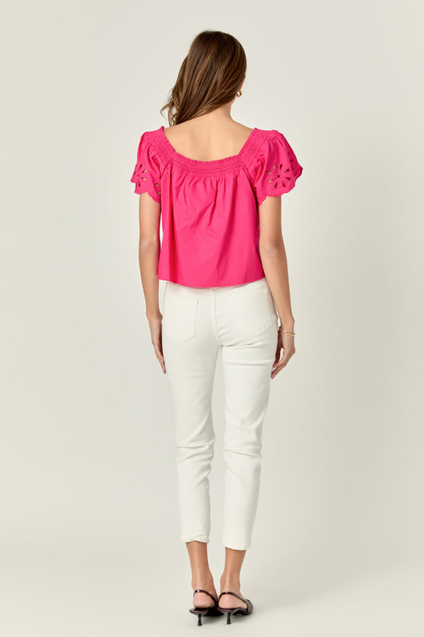 English Factory Embroidered Off The Shoulder Top FUCHSIA