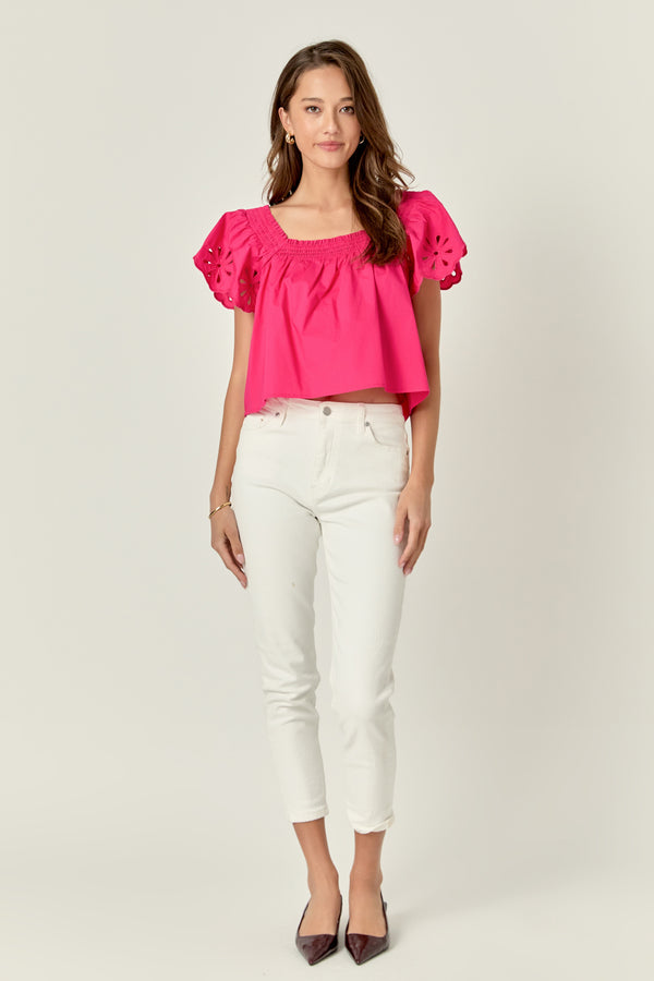 english factory Embroidered Off the Shoulder Top FUCHSIA