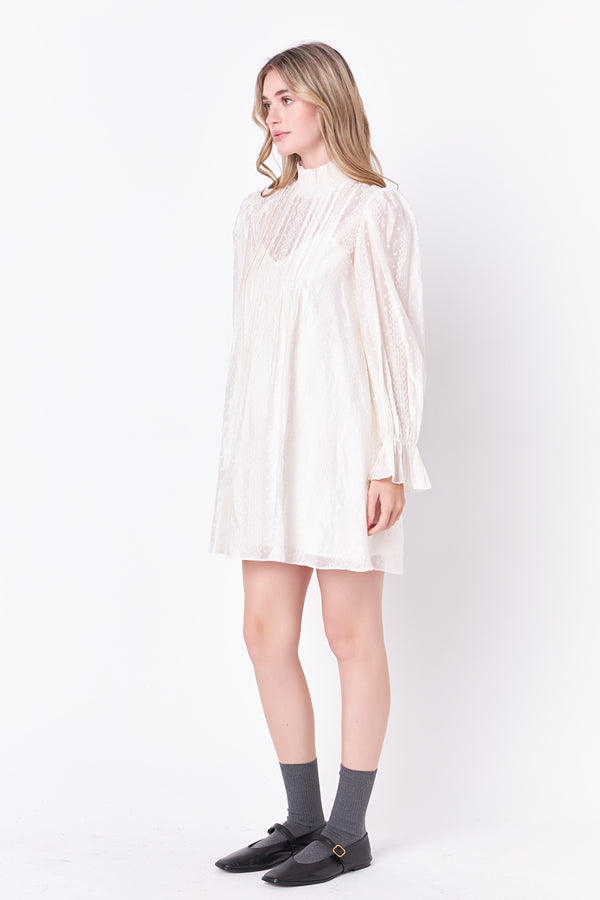 English Factory Embroidered Organza Smock Neck Dress IVORY