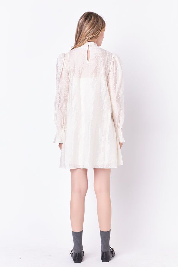 English Factory Embroidered Organza Smock Neck Dress IVORY