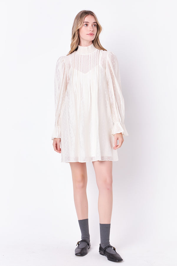 english factory Embroidered Organza Smock Neck Dress IVORY