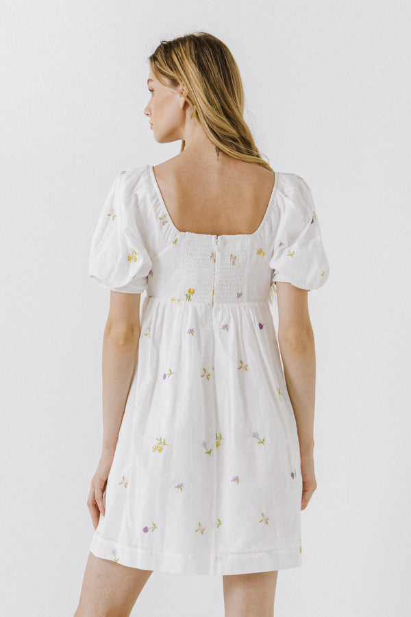 English Factory Embroidery Babydoll Mini Dress WHITE MULTI