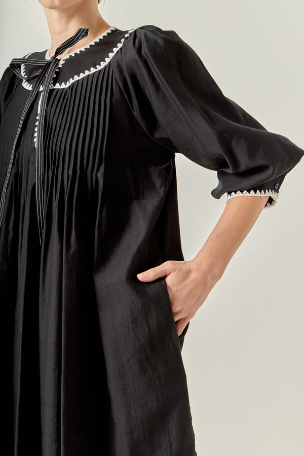 English Factory Embroidery Bow Detailed Mini Dress BLACK/WHITE