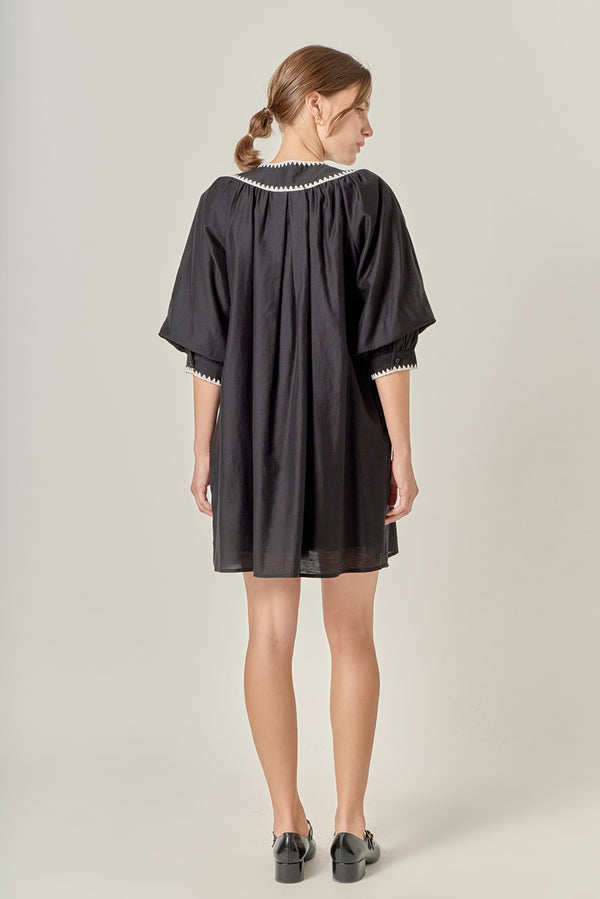 English Factory Embroidery Bow Detailed Mini Dress BLACK/WHITE