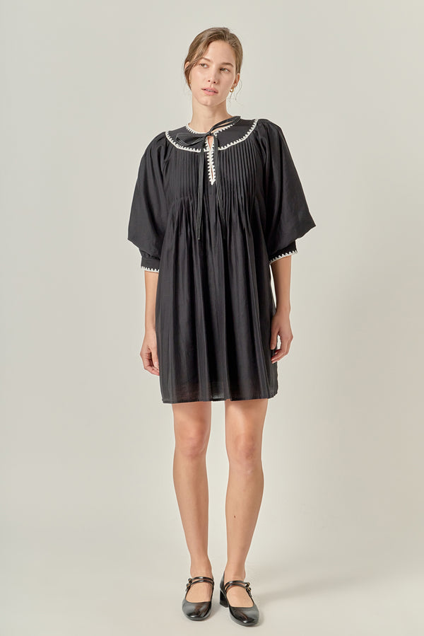 english factory Embroidery Bow Detailed Mini Dress BLACK/WHITE