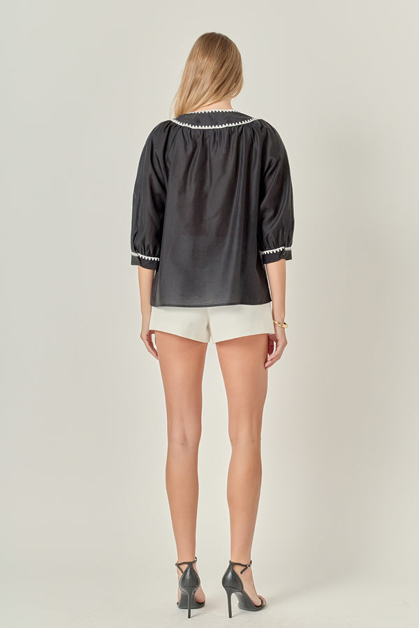 English Factory Embroidery Bow Detailed Top BLACK/WHITE