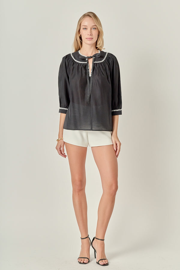 english factory Embroidery Bow Detailed Top BLACK/WHITE