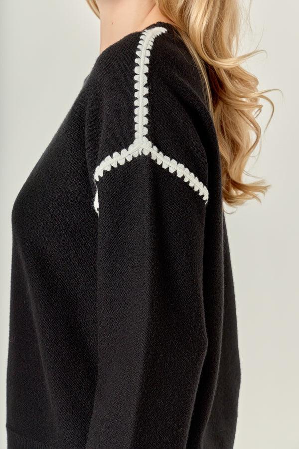 English Factory Embroidery Detailed Sweater BLACK/WHITE