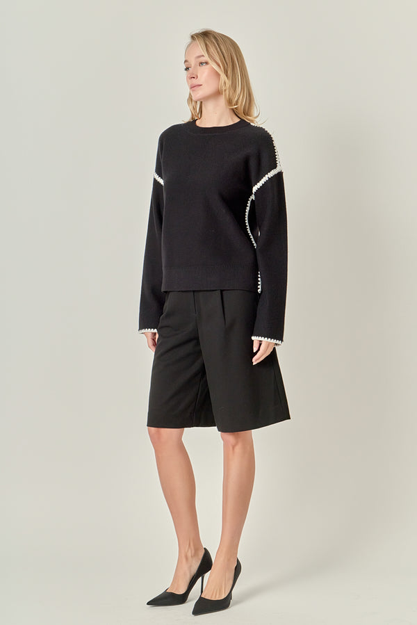 English Factory Embroidery Detailed Sweater BLACK/WHITE