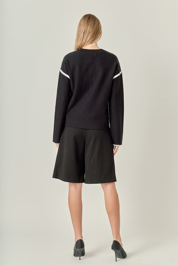 English Factory Embroidery Detailed Sweater BLACK/WHITE