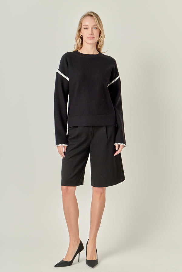 english factory Embroidery Detailed Sweater BLACK/WHITE