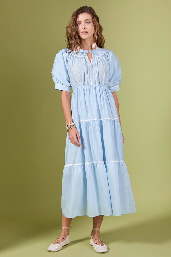 english factory Embroidery Midi Dress POWDER BLUE/WHITE