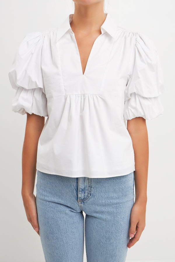 English Factory 2 Layers Puff Sleeve Top WHITE