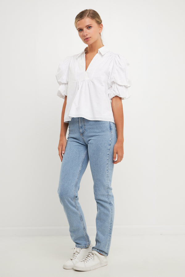 English Factory 2 Layers Puff Sleeve Top WHITE
