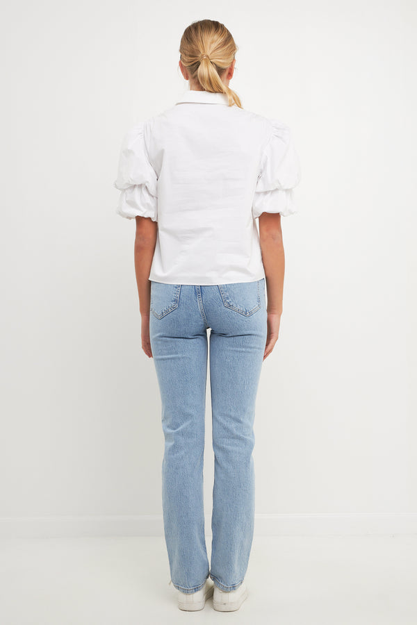English Factory 2 Layers Puff Sleeve Top WHITE